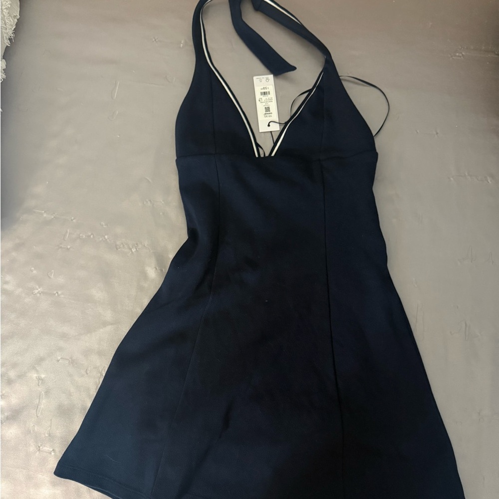 Garage Navy Backless Halter Dress